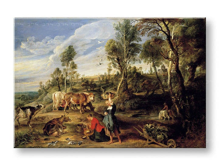 Vászonkép MILKMAIDS WITH CATTLE IN A LANDCAPE - Peter Paul Rubens 