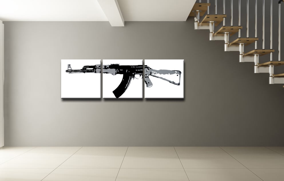 Kézzel festett vászonképek POP Art Kalashnikov 3 részes   ka -  180x60 cm  