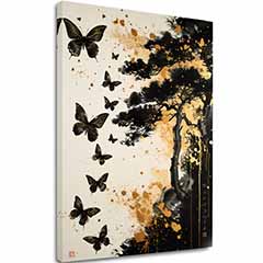 A kép vásznon Butterfly Harmony - Fekete és arany design