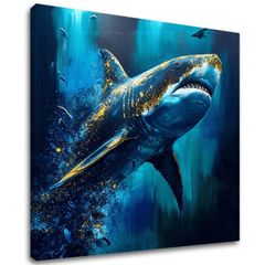 Dekoratív festmény vászonra - PREMIUM ART - Shark Force in Dark Water | 100x90 cm