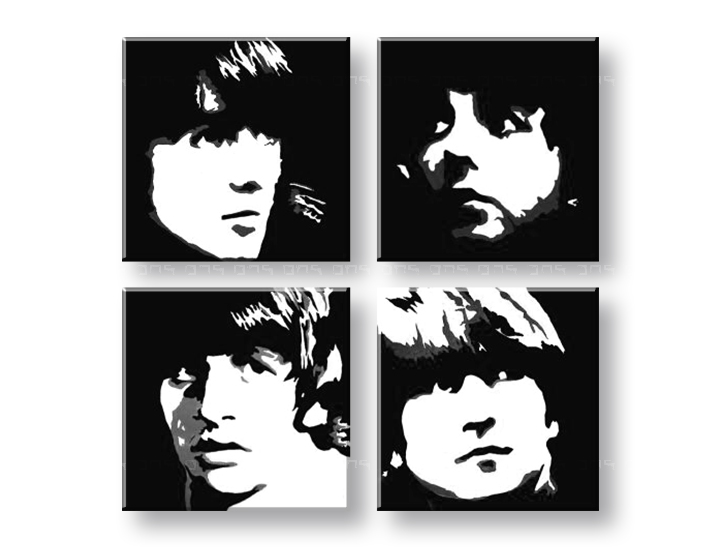 Kézzel festett vászonképek POP Art BEATLES  beat_bw 