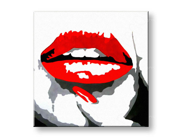 Kézzel festett vászonképek POP Art RED LIPS  mund 