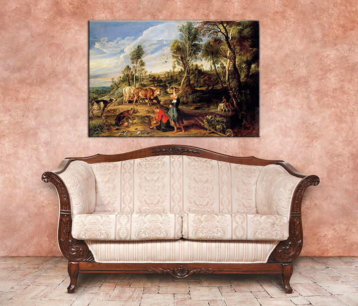Tejleányok macskával egy tájképen - Peter Paul Rubens 60x40 cm