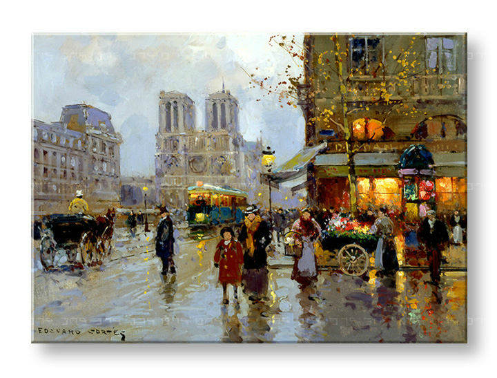 Vászonkép PLACE SAINT-MICHEL ET NOTRE DAME - Edouard Leon Cortes 