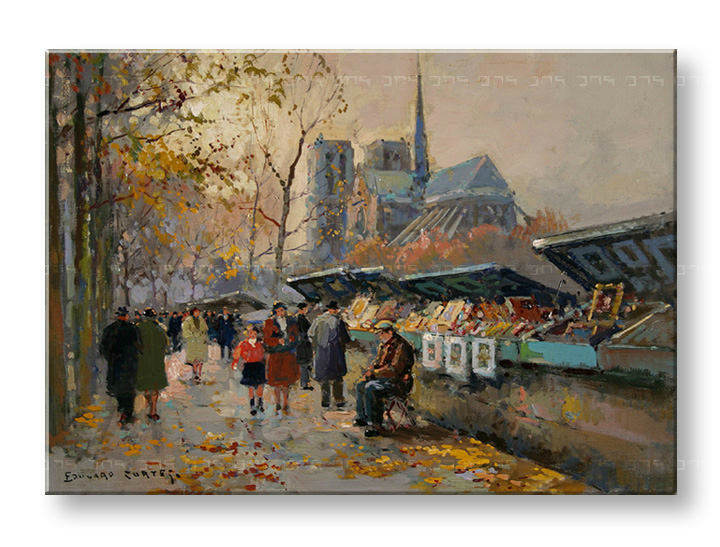 Vászonkép BOOK SELLERS ALONG THE SEINE - Edouard Leon Cortes 